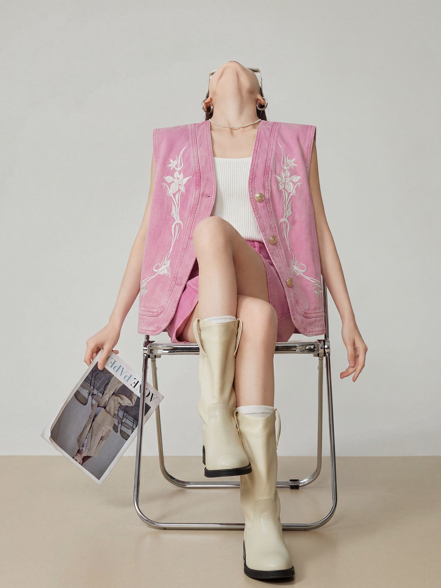 Pink Heavy Industry Embroidered Vest / Half Skirt FER0170