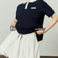 Color Block Polo Knit Top LLA0491