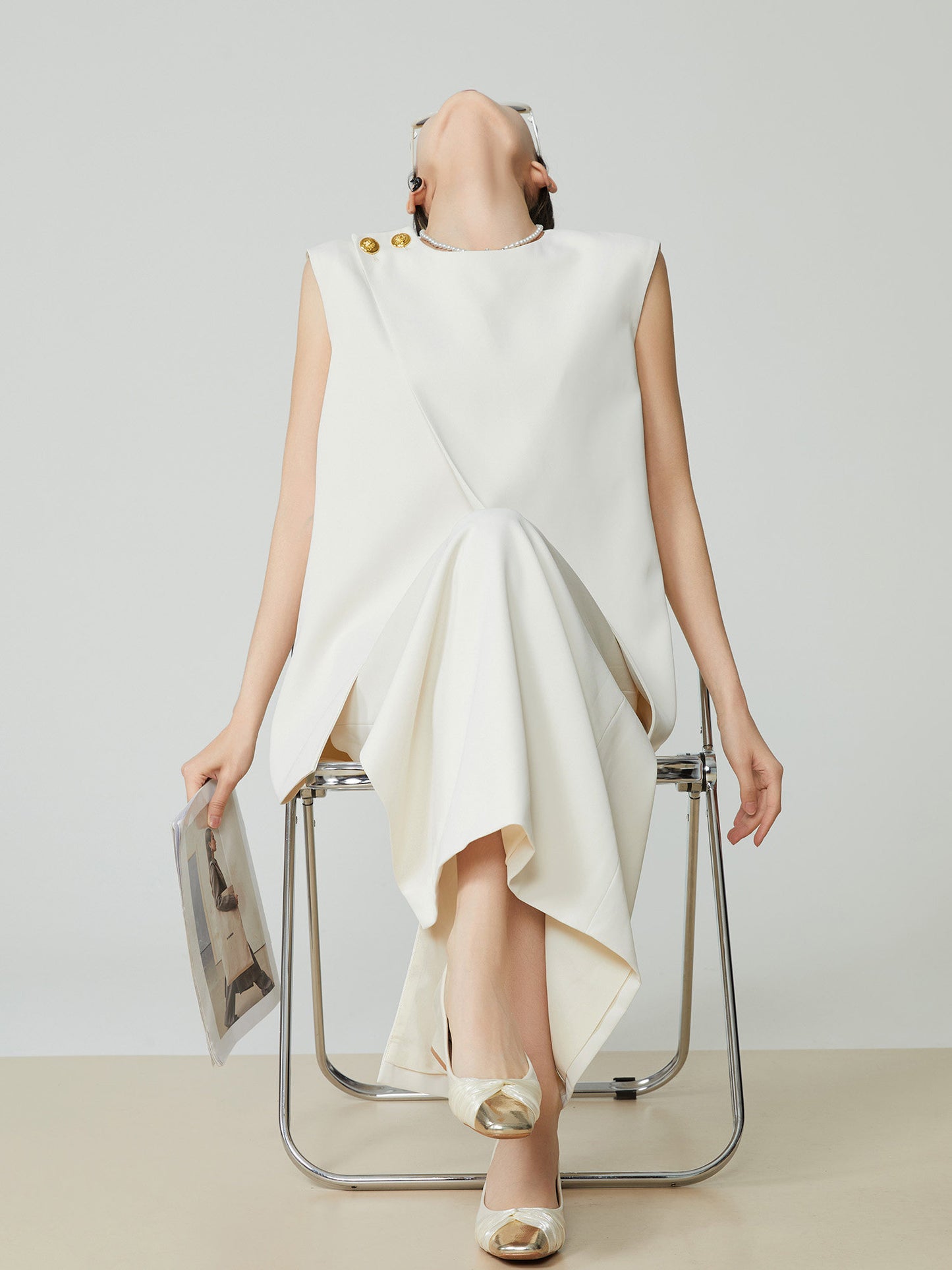Front Layered Vest / Straight Long Skirt FER0271