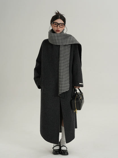 Collarless Coat with Checkered Scarf SRS0405