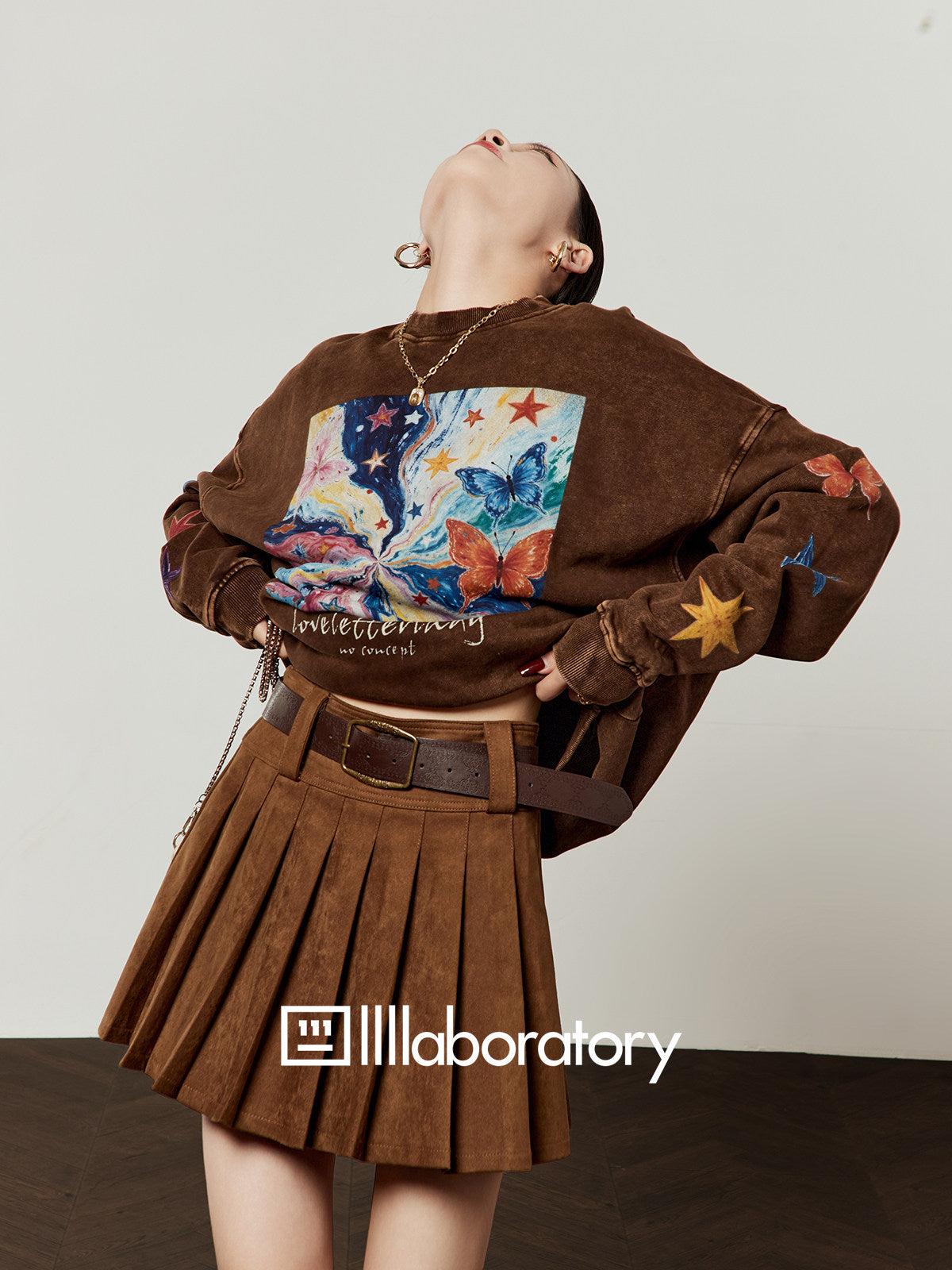 Big Print Sweatshirt Top / Pleated Skirt LLA0646