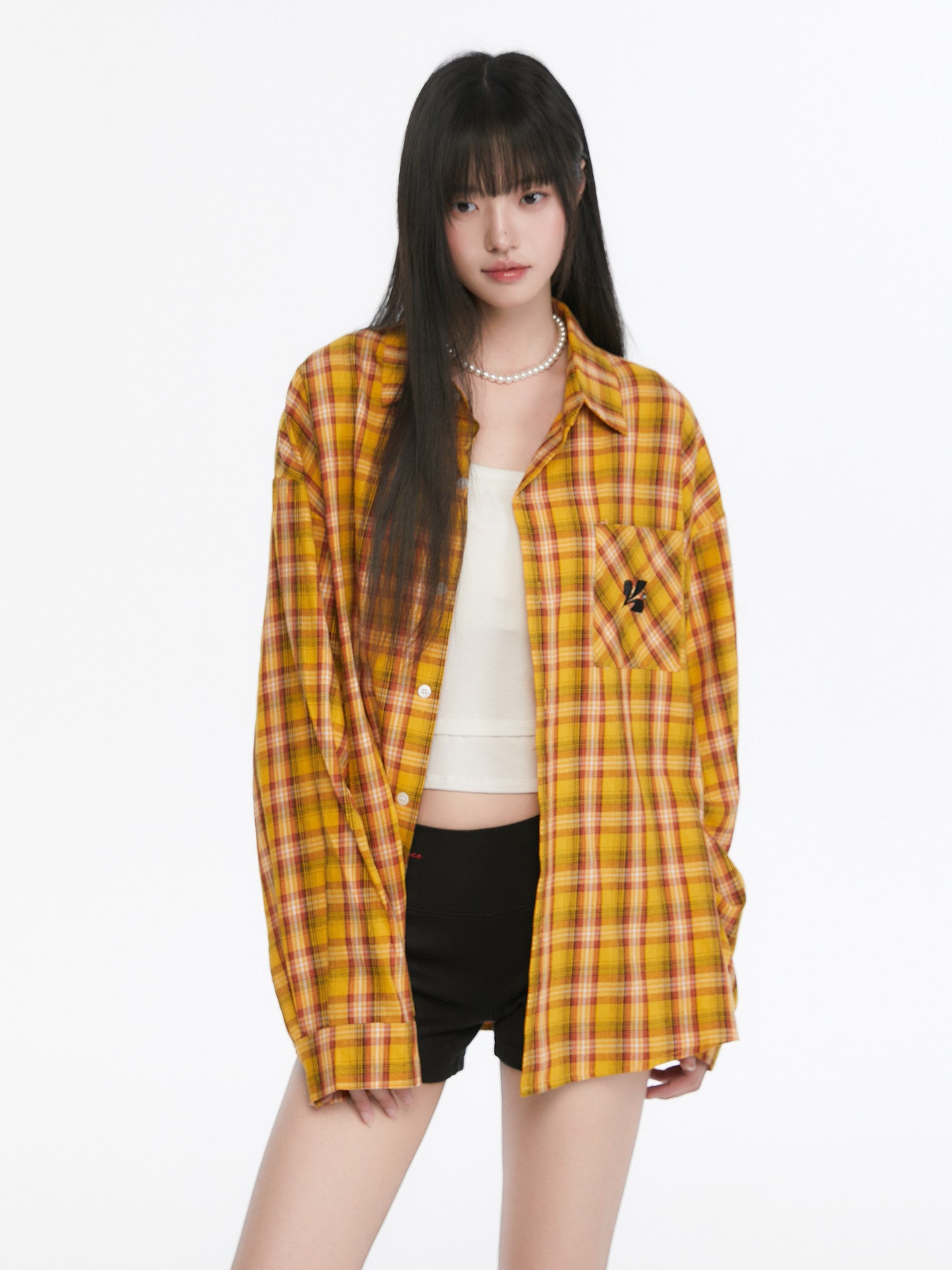 Paid Loose Long-Sleeve Shirt / Washed Straight Jeans KIP0009