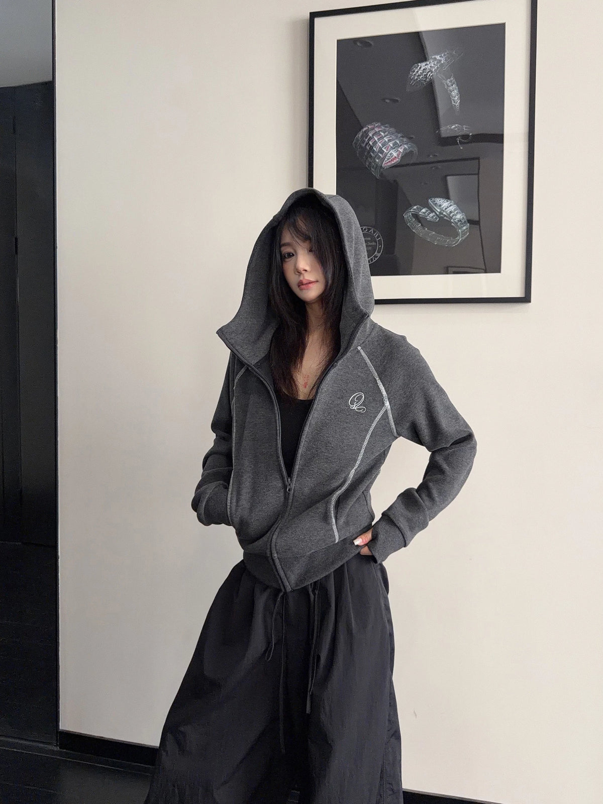 Color-Contrast Stitch Short Jacket YLS1045