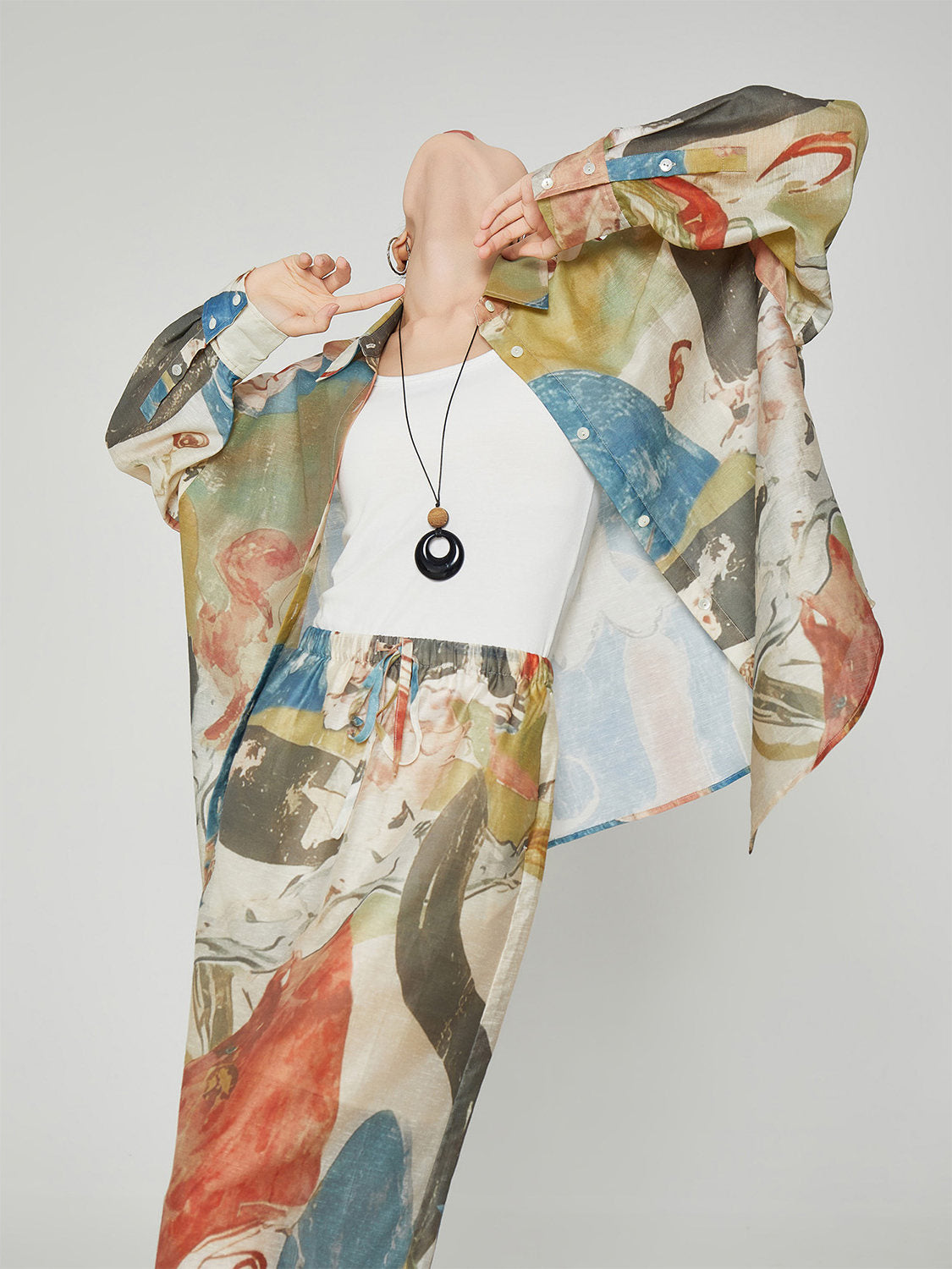 Colorful Art Print Lshirt / Long Skirt FER0359