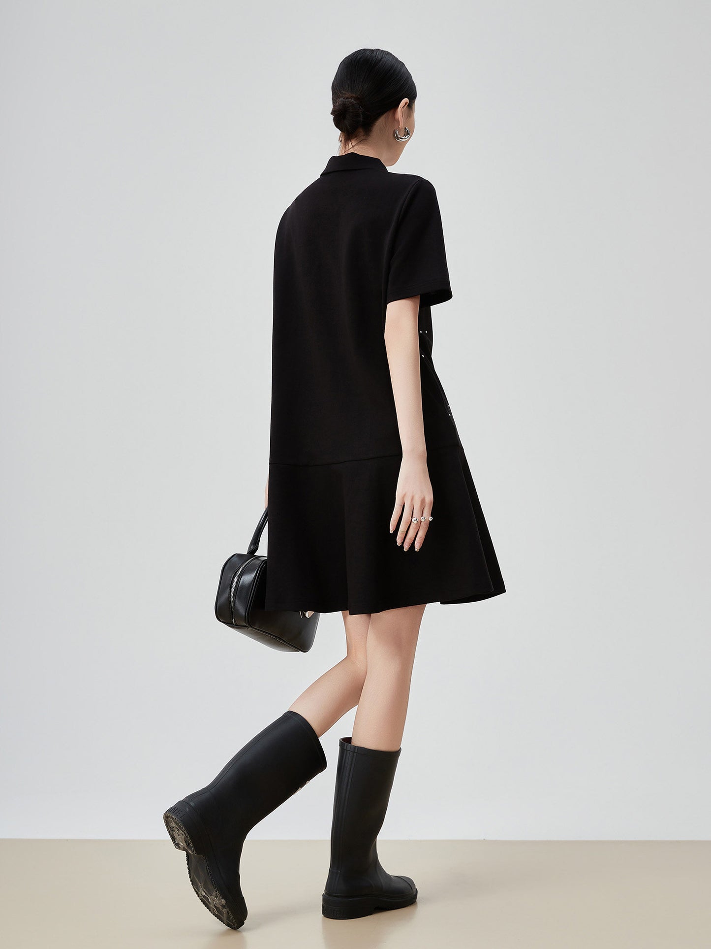 Ribbon Motif Polo Collar Mini Dress FER0113