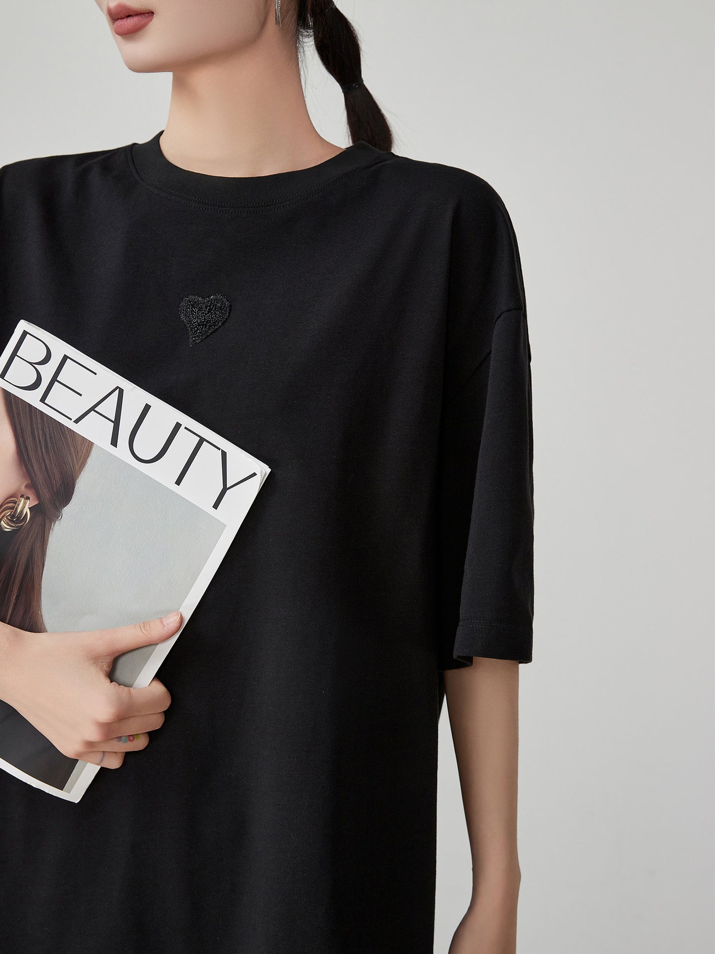 Black Patchwork Mesh T-Shirt Dress FER0055