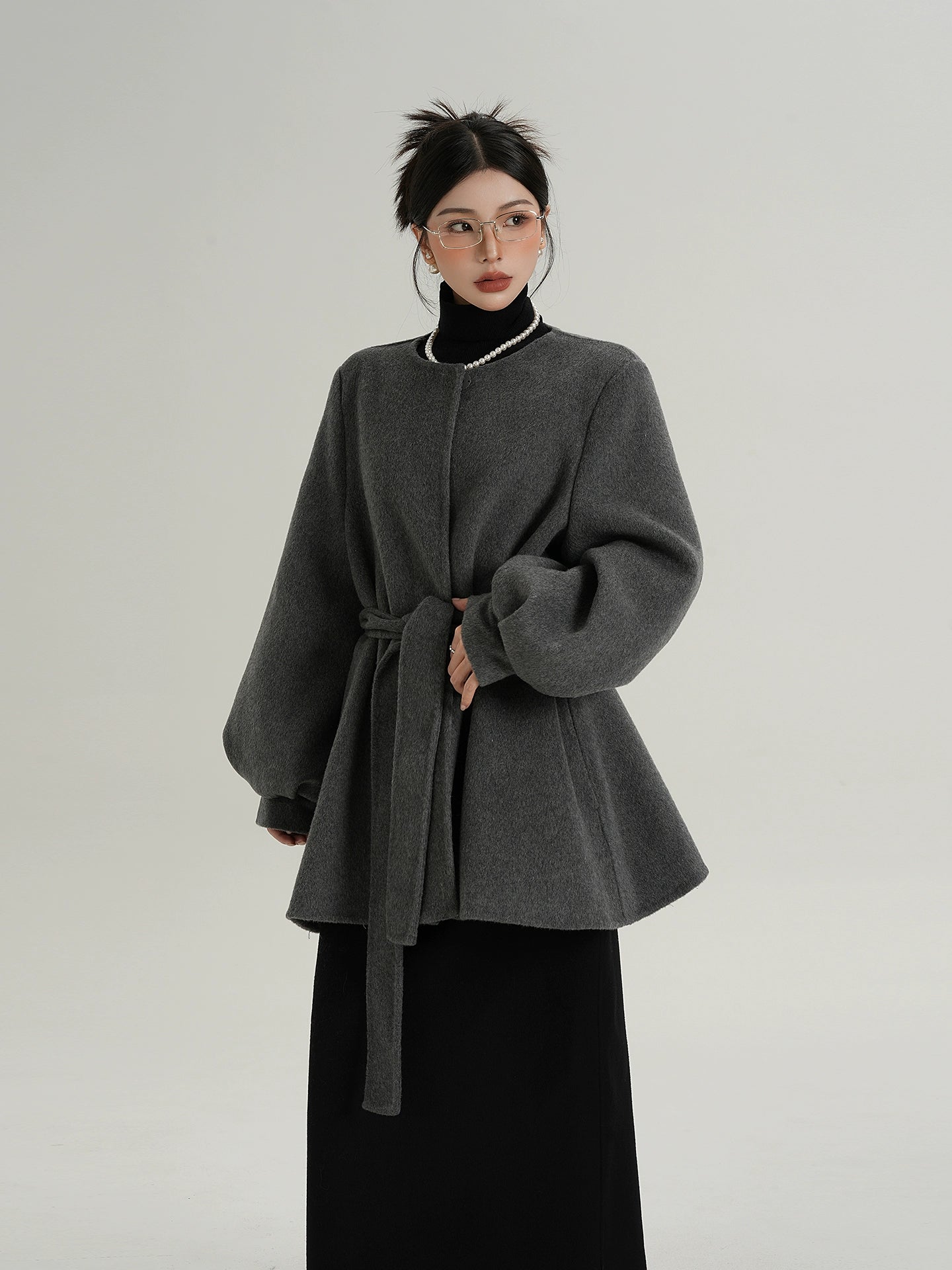 Collarless Belt Coat SRS0374