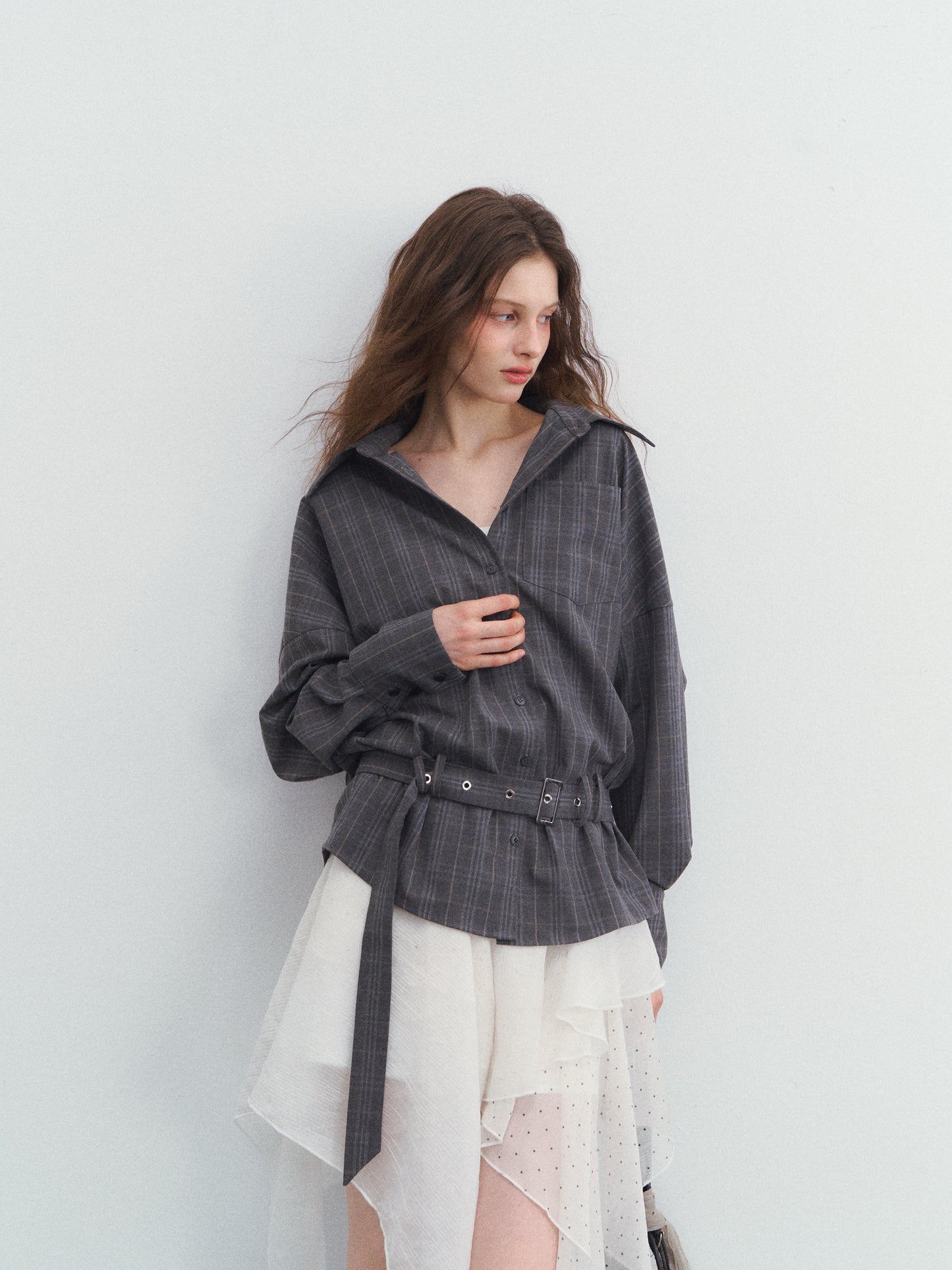 Belt Long-Sleeve Loose Shirt SPY0027