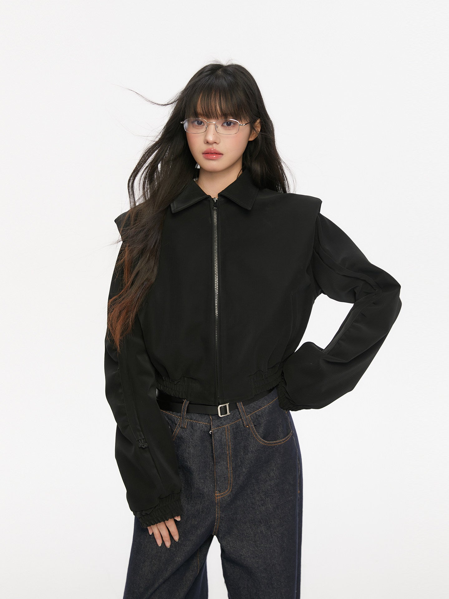 Padded Shoulder Leather Jacket KIP0002