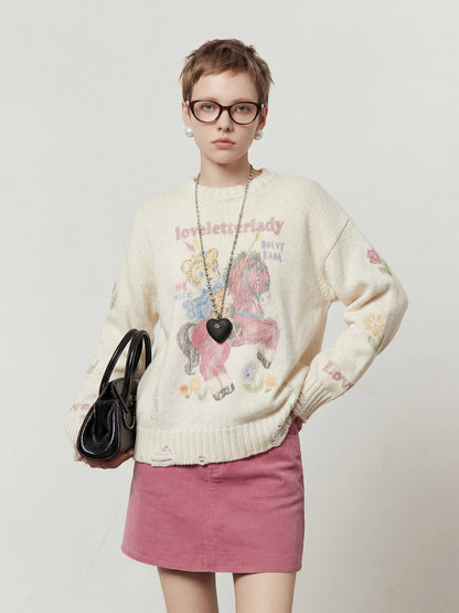 Crew Neck Printed Top / Pink Mini Skirt LLA0631