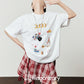 Vintage Print Short-Sleeve T-Shirt / Sweat Long Skirt LLA0653