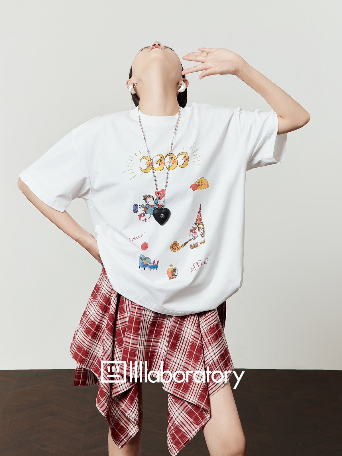Vintage Print Short-Sleeve T-Shirt / Sweat Long Skirt LLA0653