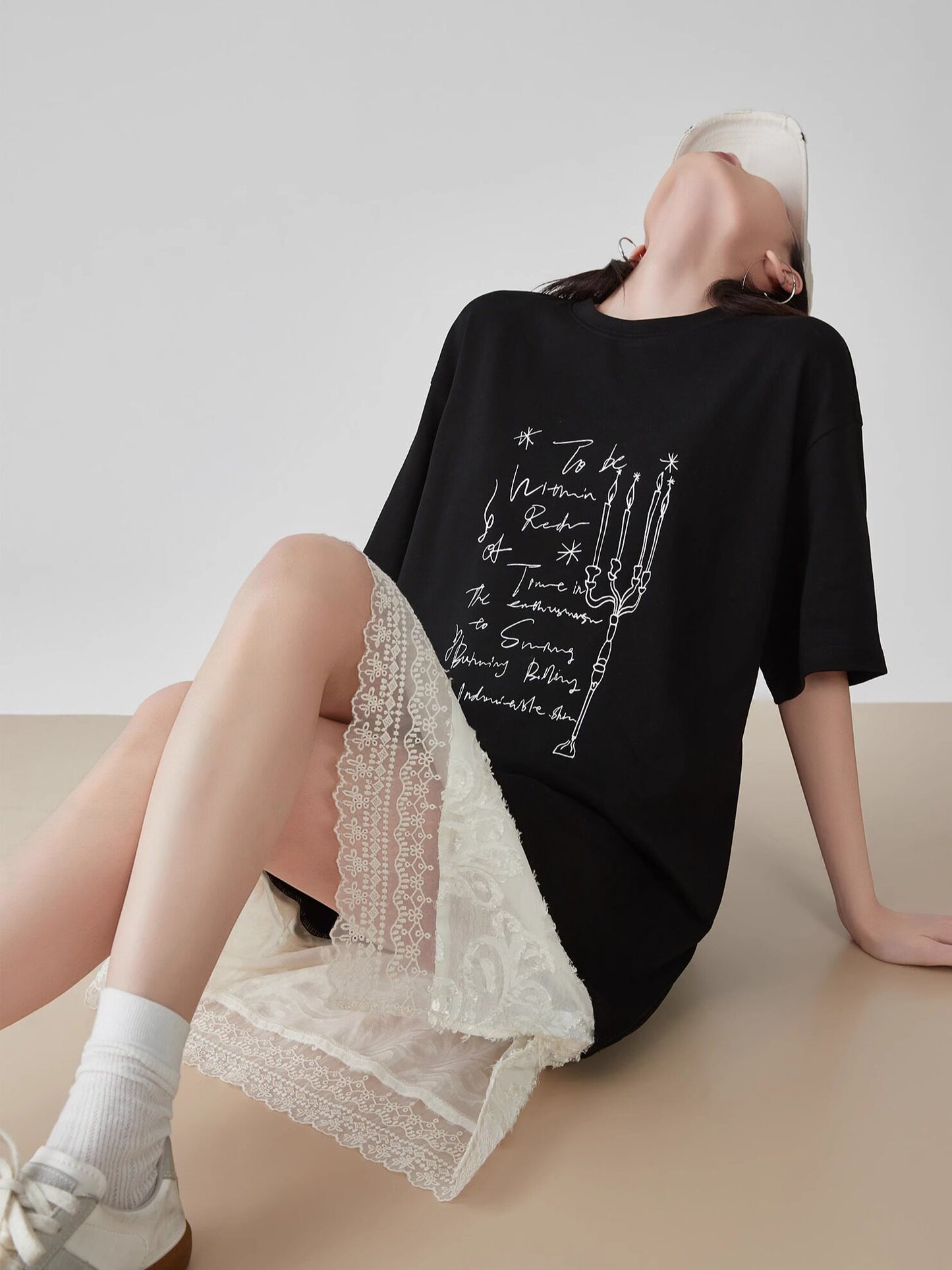 White Lace Docking T-Shirt Dress FER0187