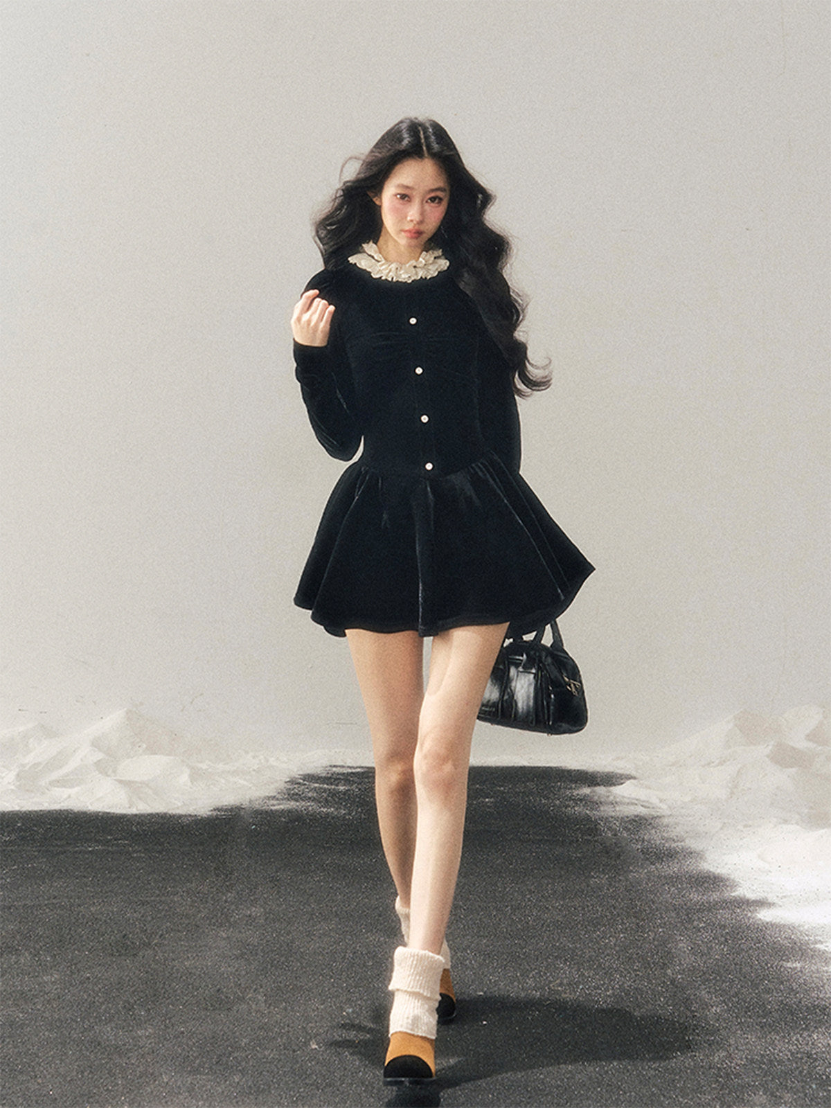 Ruffled Lace Velvet Dress LAS0058