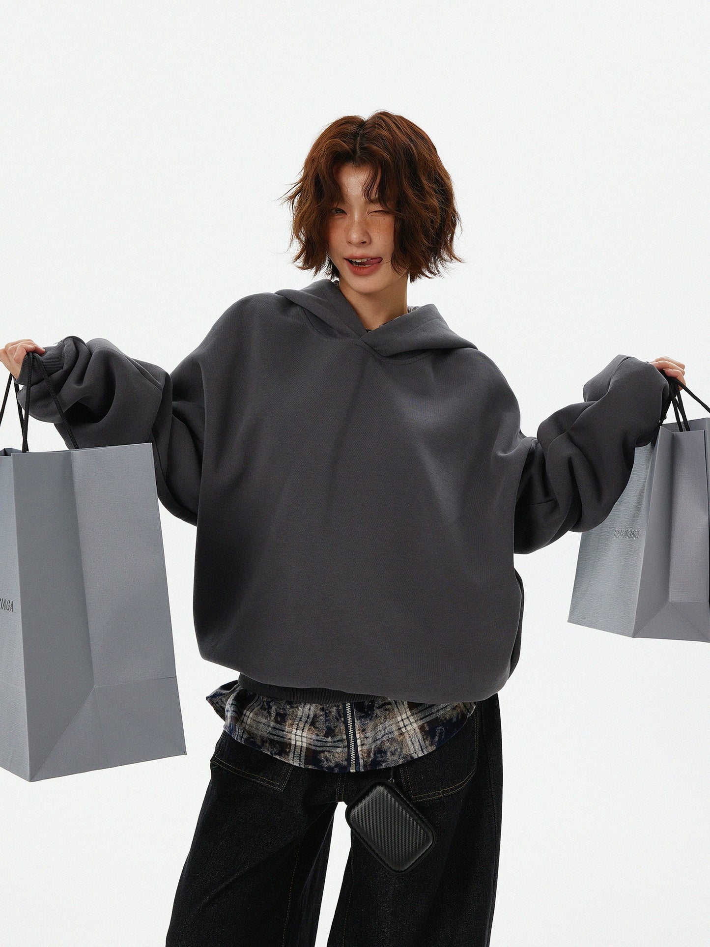 Oversized Leather Patch Design Hoodie HGX0043