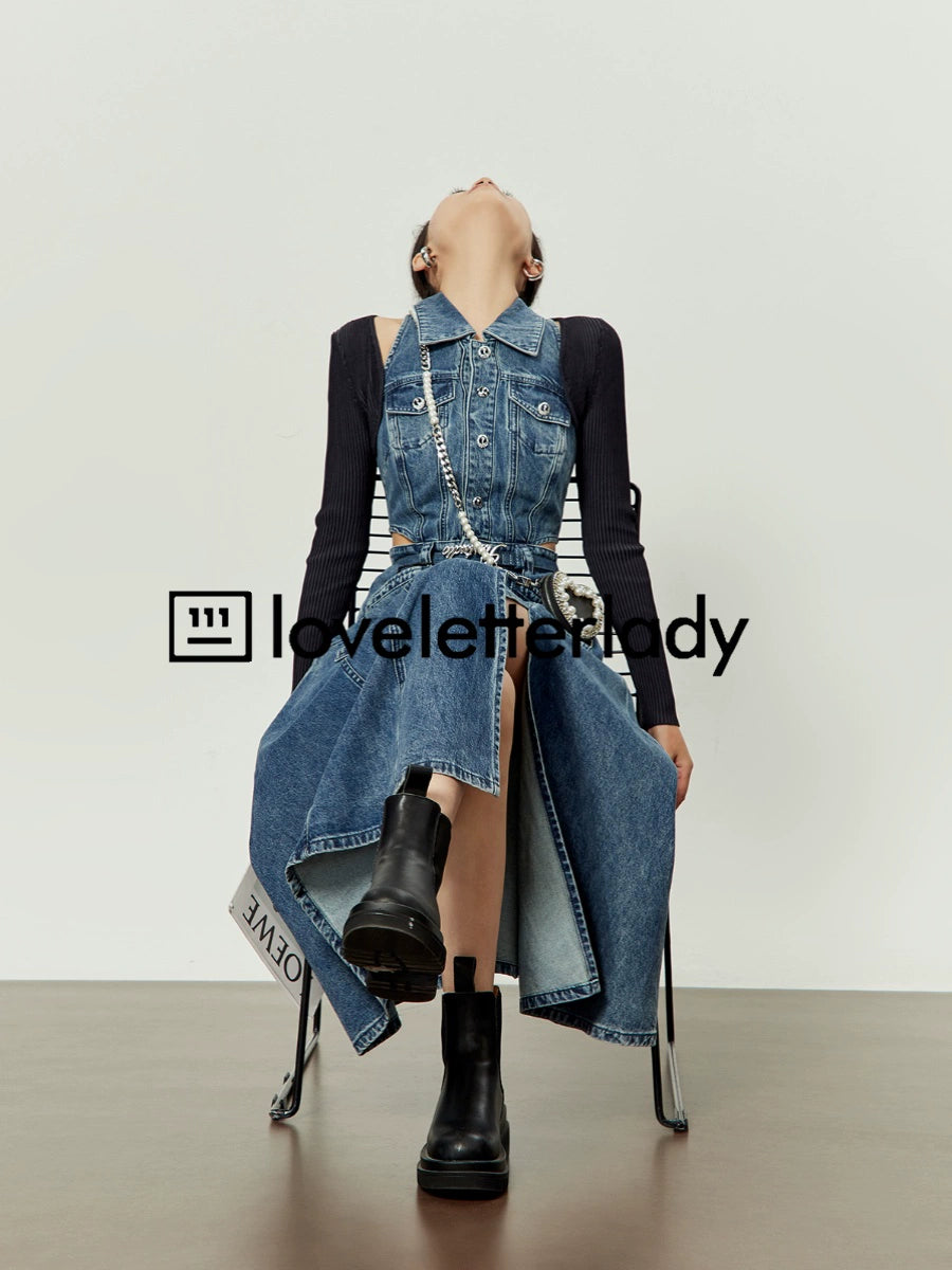 Vintage Denim Slit Long Dress LLA0073