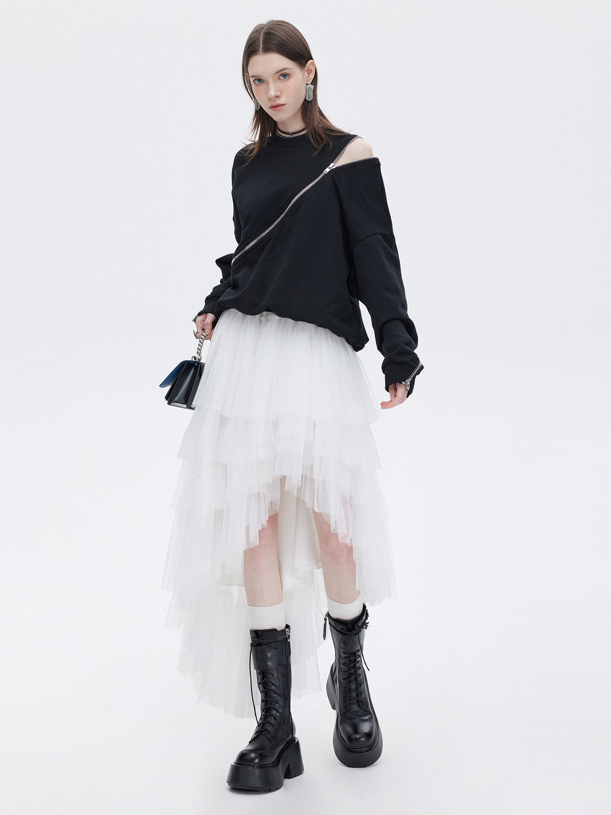 Buckled Irregular Tulle Skirt SHN0006