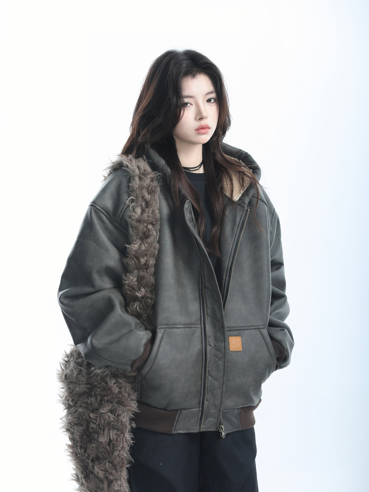 Oversized Fur Hooded Blouson WLS0016