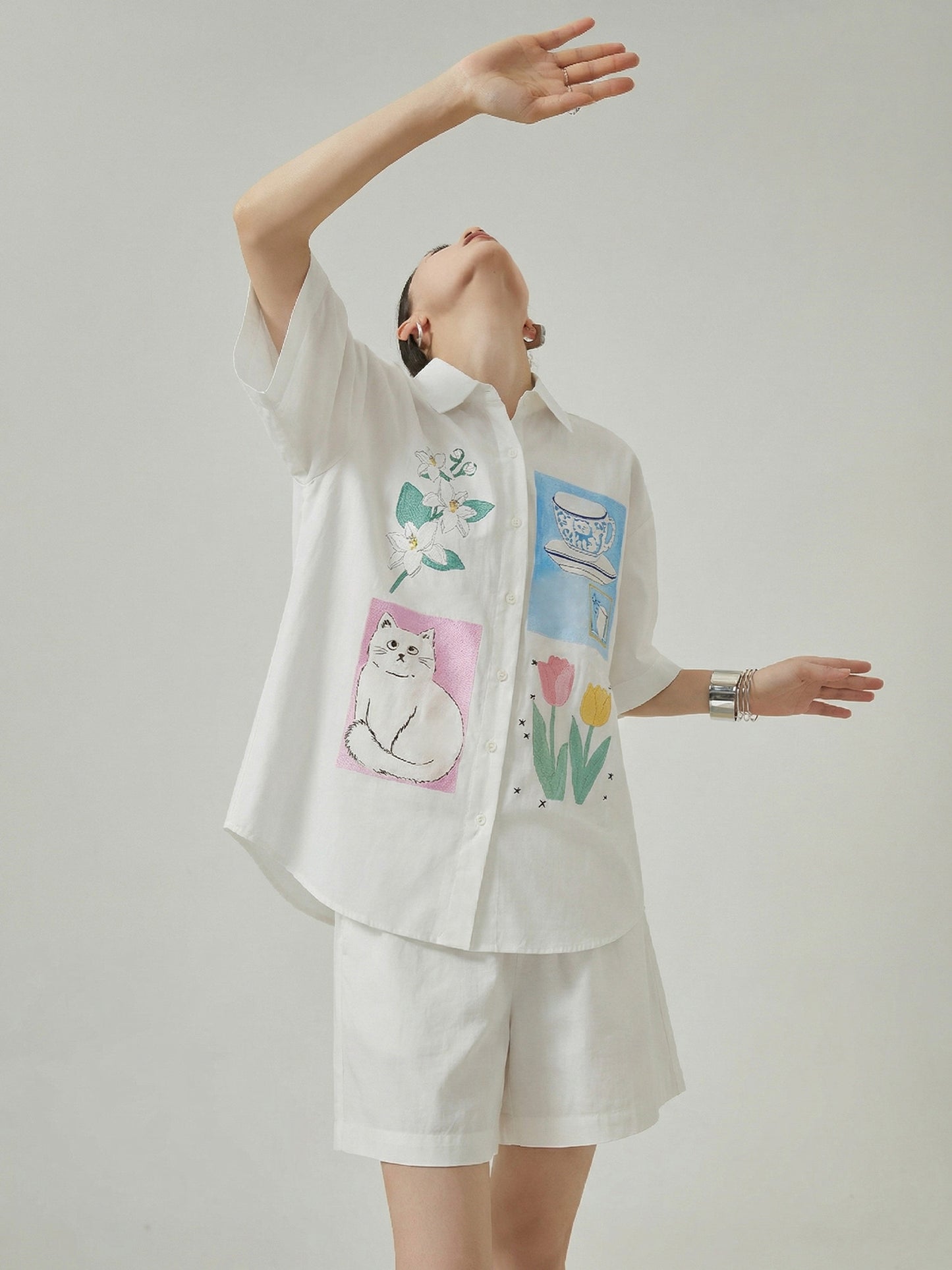 Flower Print Short Sleeve Shirt / Shorts FER0308