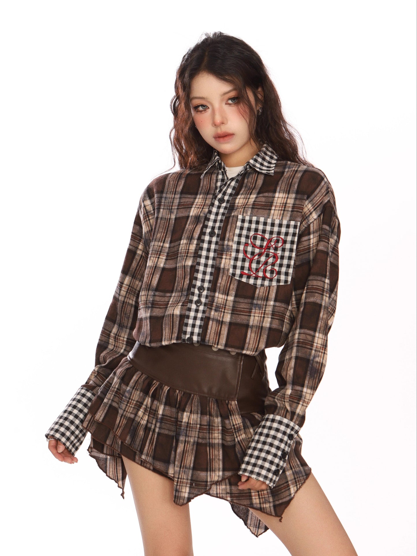 Paid × Gingham Check Shirt / Tiered Mini Skirt BGS0047