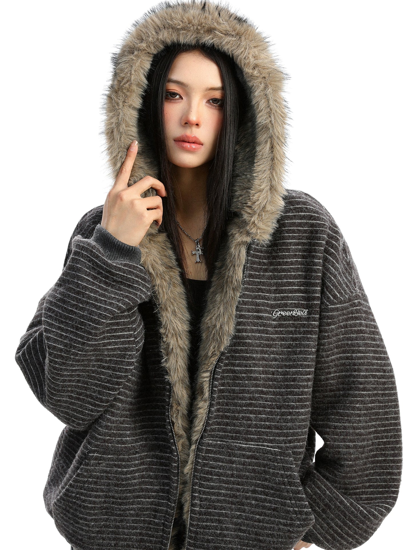Inner Fur Thin Stripe Zip Hoodie BGS0032