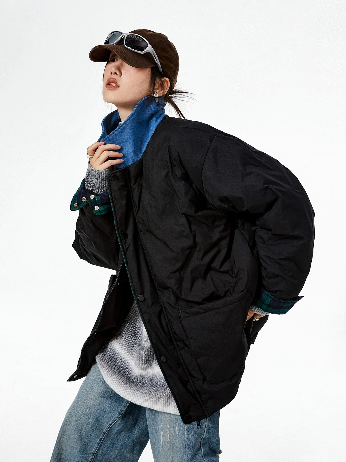 Color Block Collar Down Jacket ICM0108
