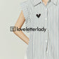 Heart Embroidered Striped Shirt / Flared Mini Skirt LLA0093