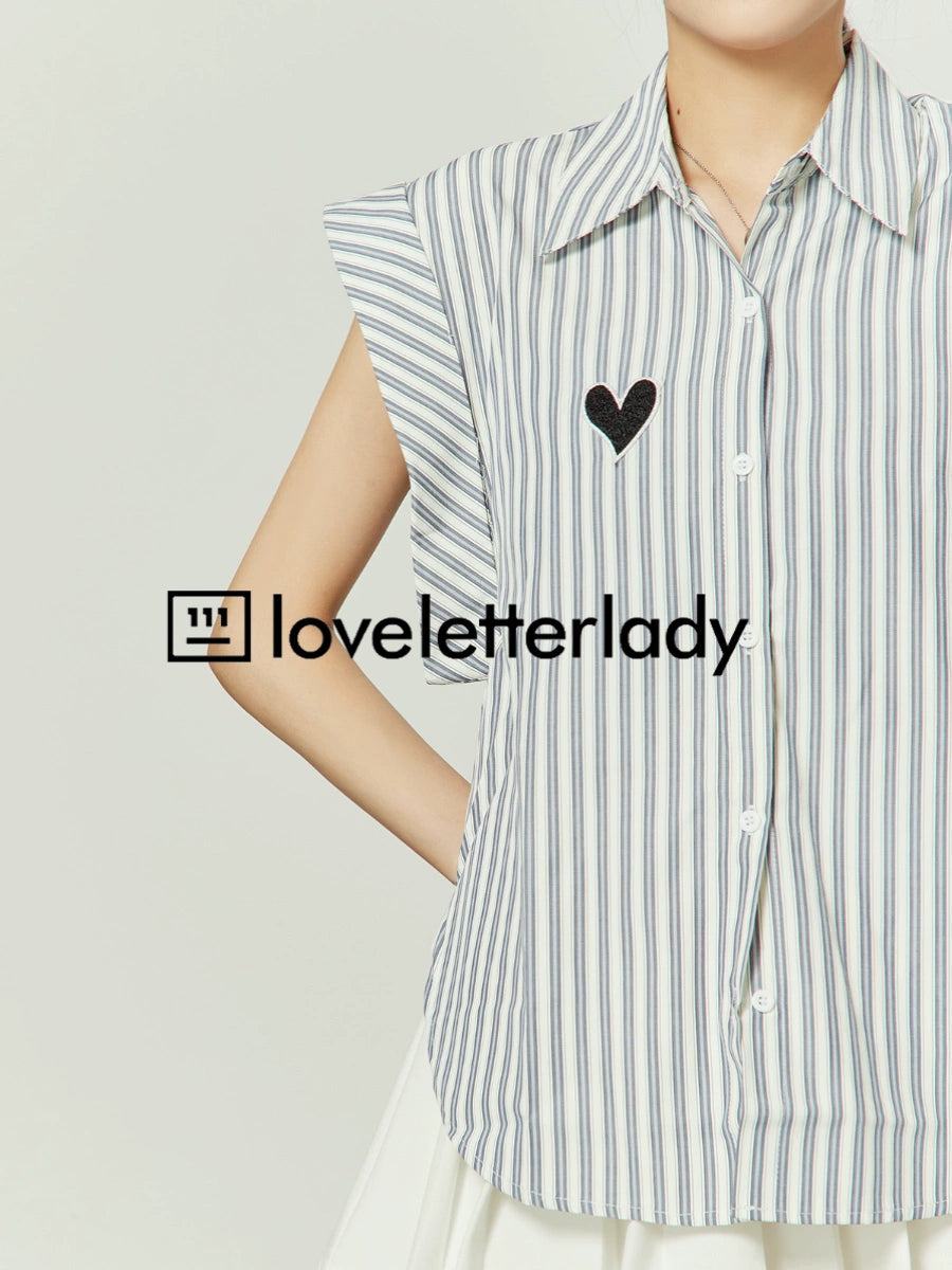 Heart Embroidered Striped Shirt / Flared Mini Skirt LLA0093