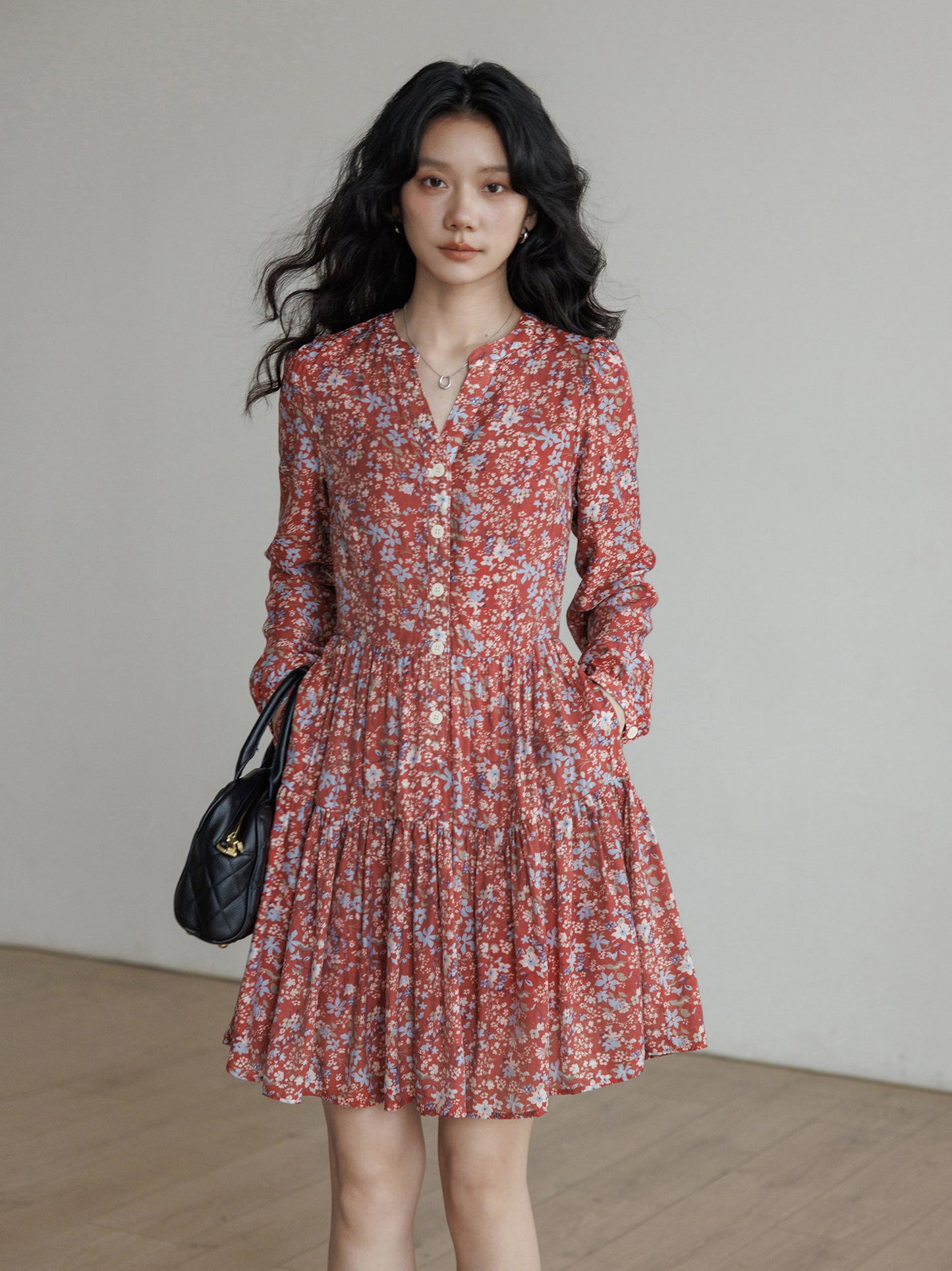 V-Neck Floral Dress VAS0193