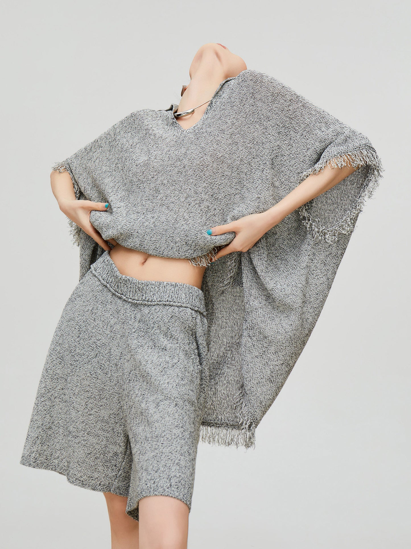 Poncho-Style Summer Knit Top / Half Pants FER0310