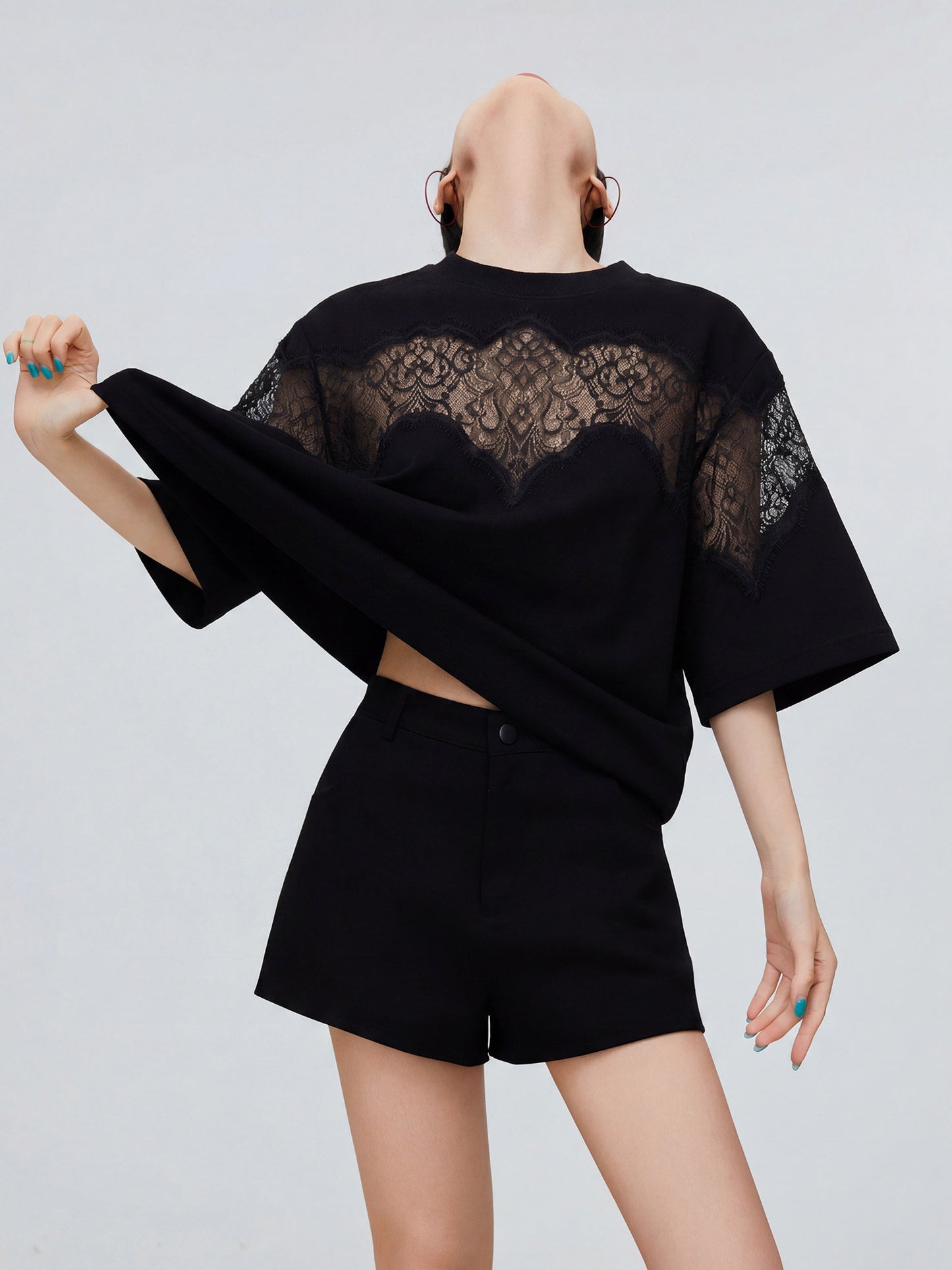Lace Docking Oversized Tunic T-Shirt FER0228