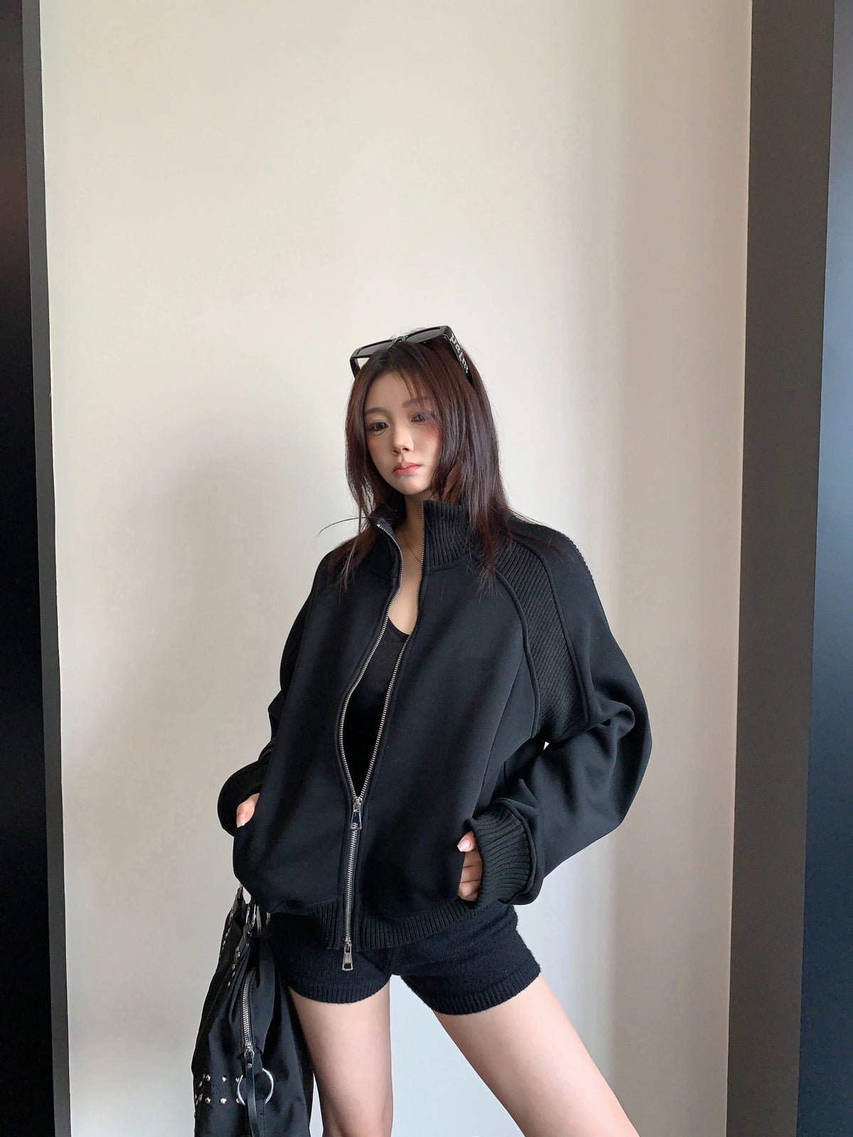Rib-Knit Switch Zip-Up Blouson YLS1056