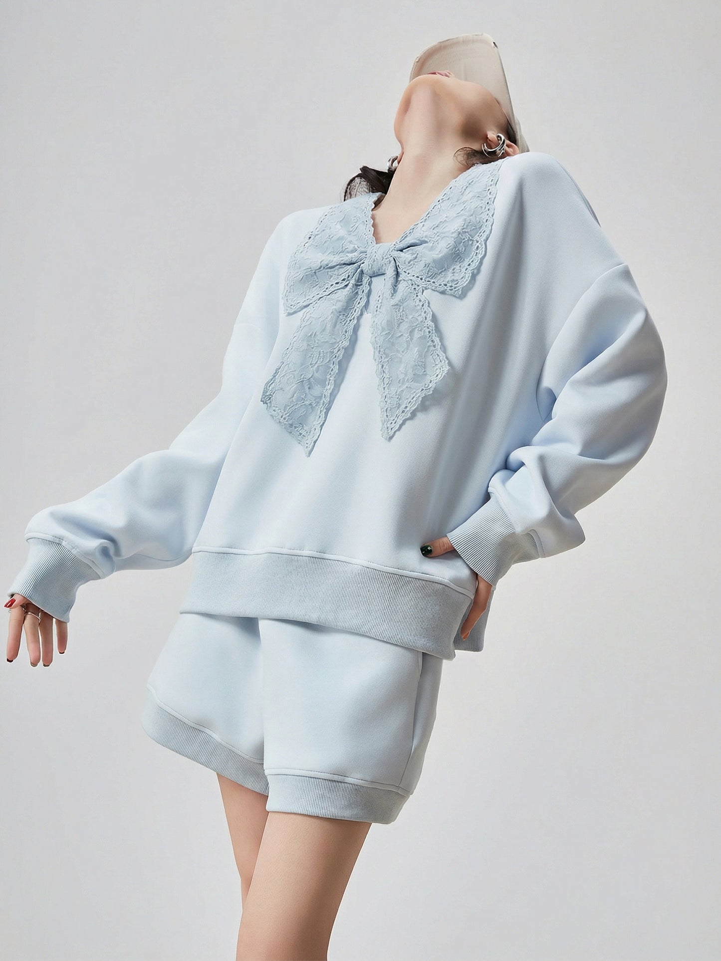 Lace Ribbon Long-Sleeve Top / Shorts FER0043