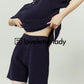 Navy Blue Linen Tops / Short LLA0197