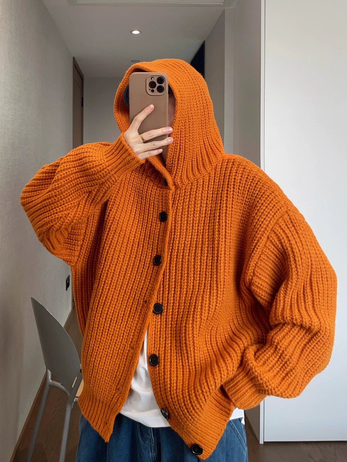 Loose-Gauge Hooded Rib Knit Cardigan DAZ0011