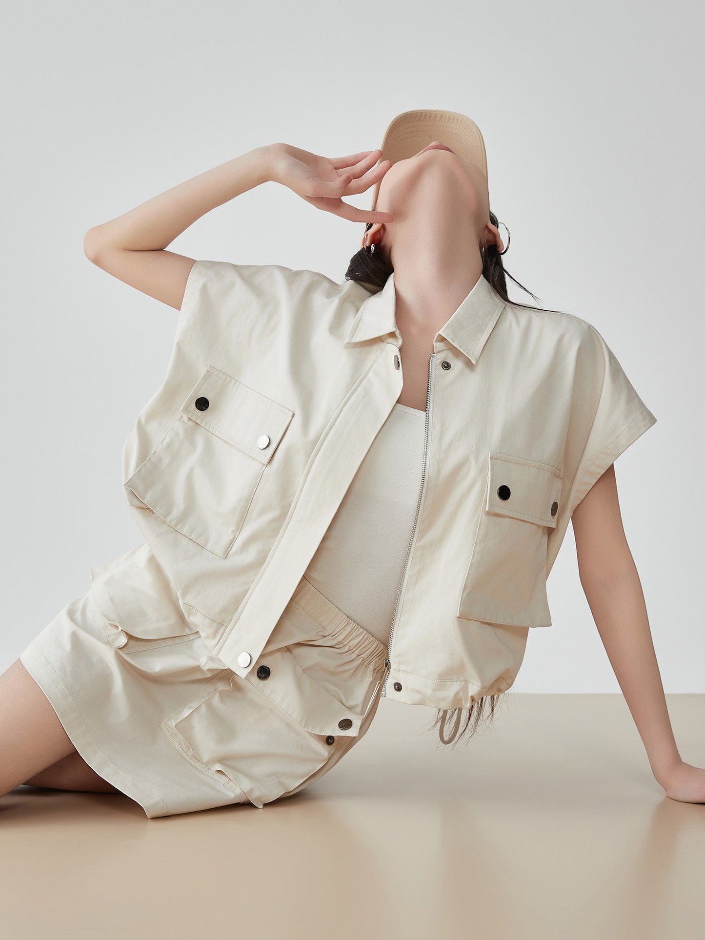 Pocket Drop Shoulder Vest / Half Skirt FER0089