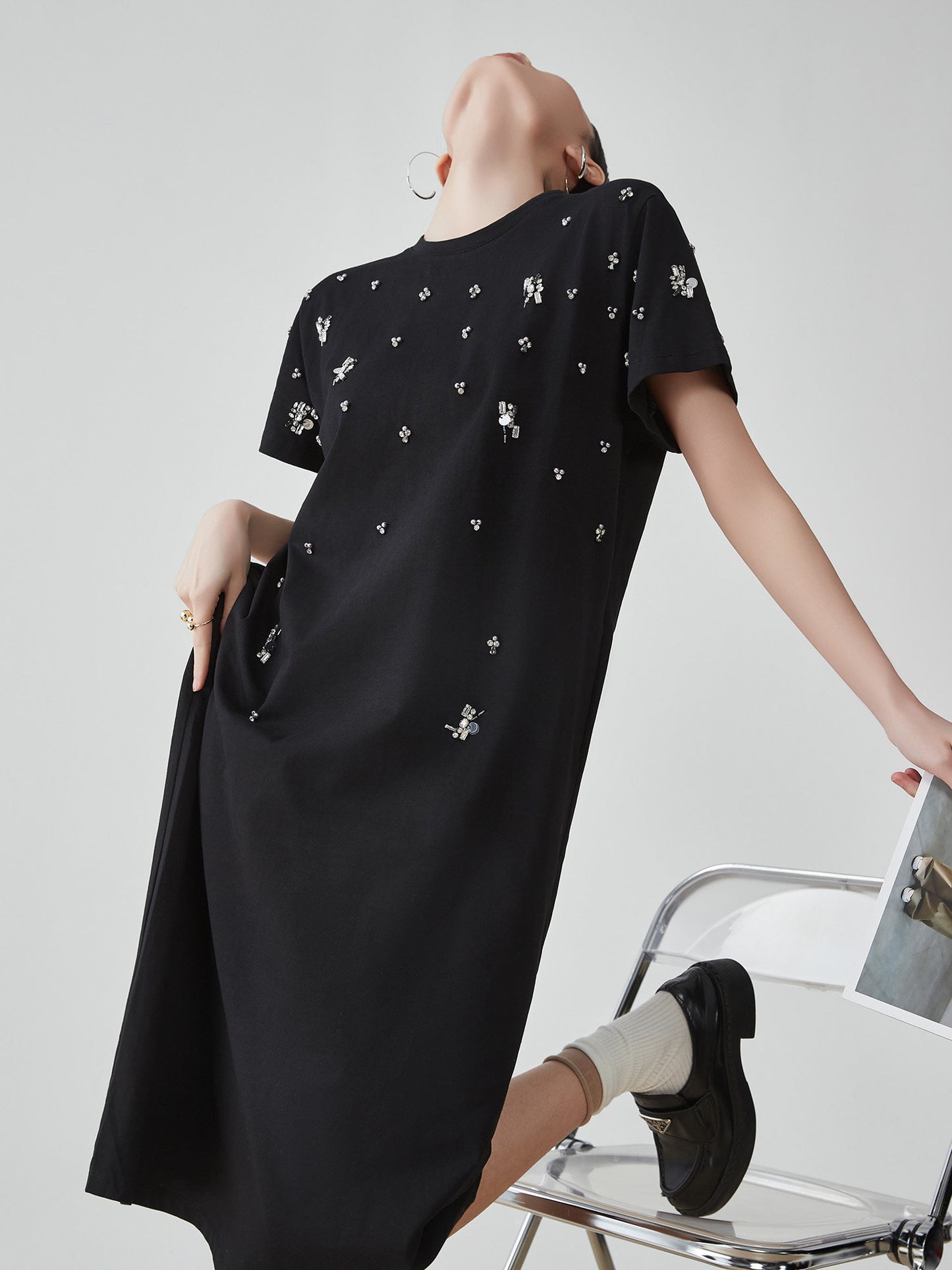 Bijou Flower Embroidery T-Shirt Dress FER0200
