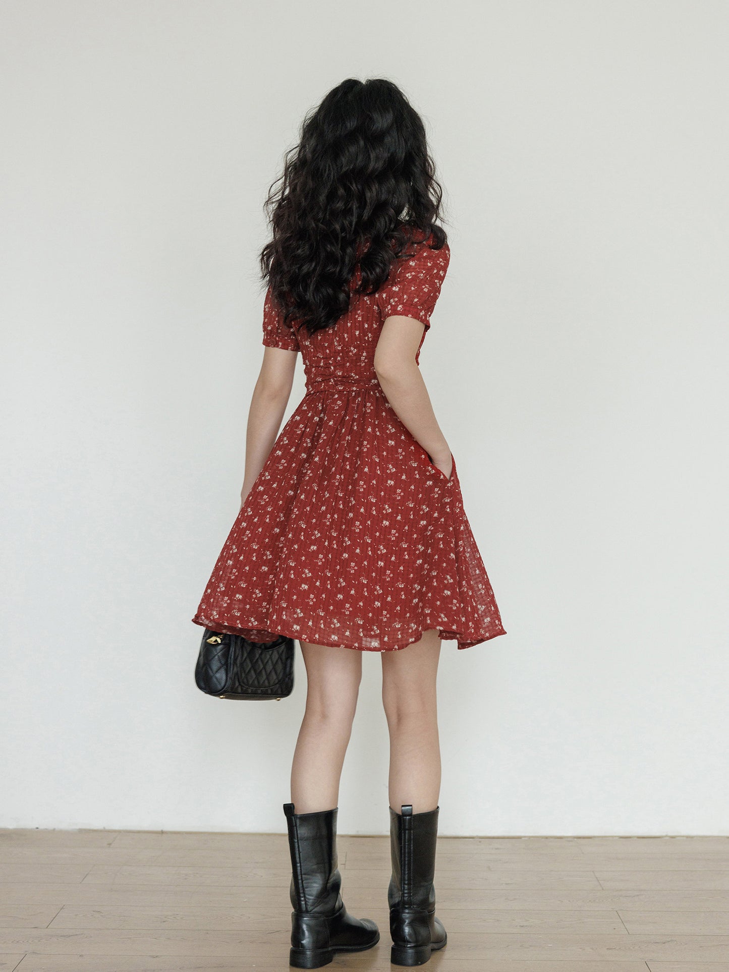 Square Neck Flower Mini Dress VAS0195