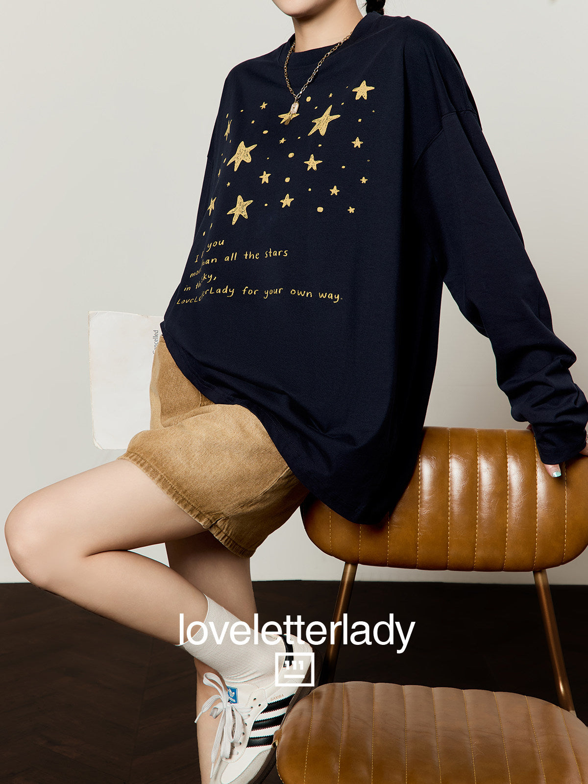 Star Print Cotton T-Shirt / Denim Mini Skirt LLA0661