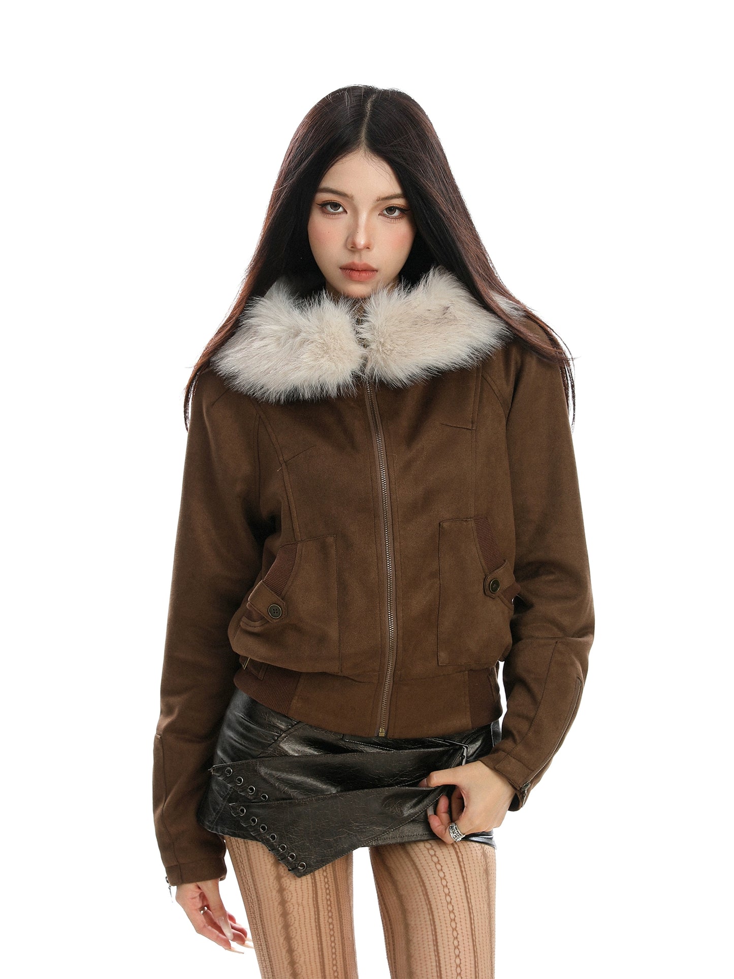 Fur Hood Suede Jacket BGS0025