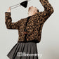Leopard Round Neck Knit Cardigan / Pleated Skirt LLA0536