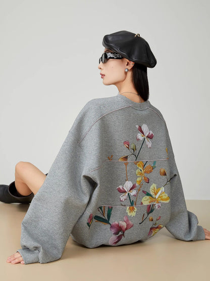 Back Print Crew Neck Pullover Top FER0054