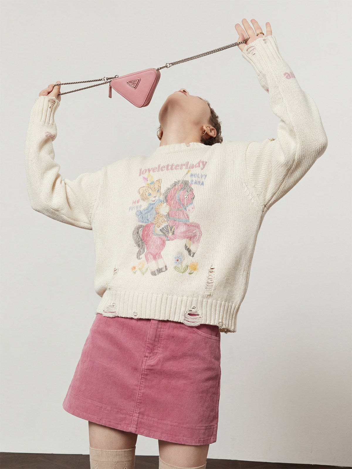 Crew Neck Printed Top / Pink Mini Skirt LLA0631