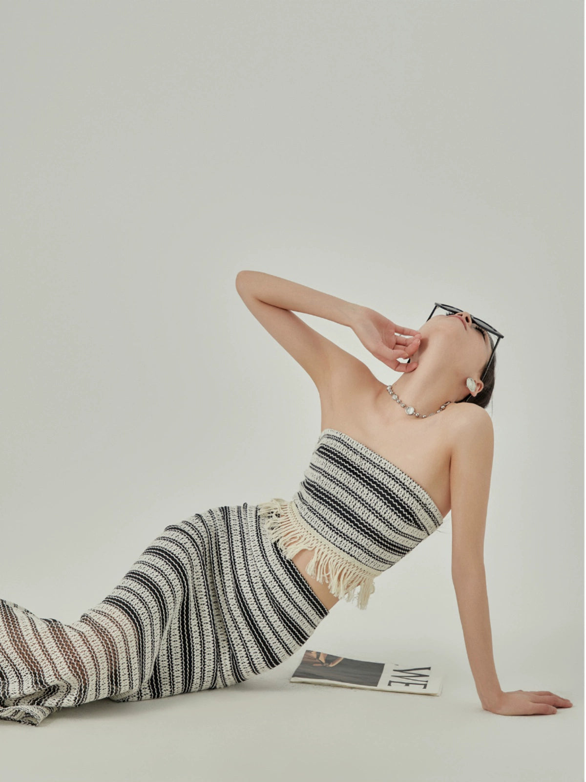 Striped Tube Top / Back Slit Long Skirt LLA0115