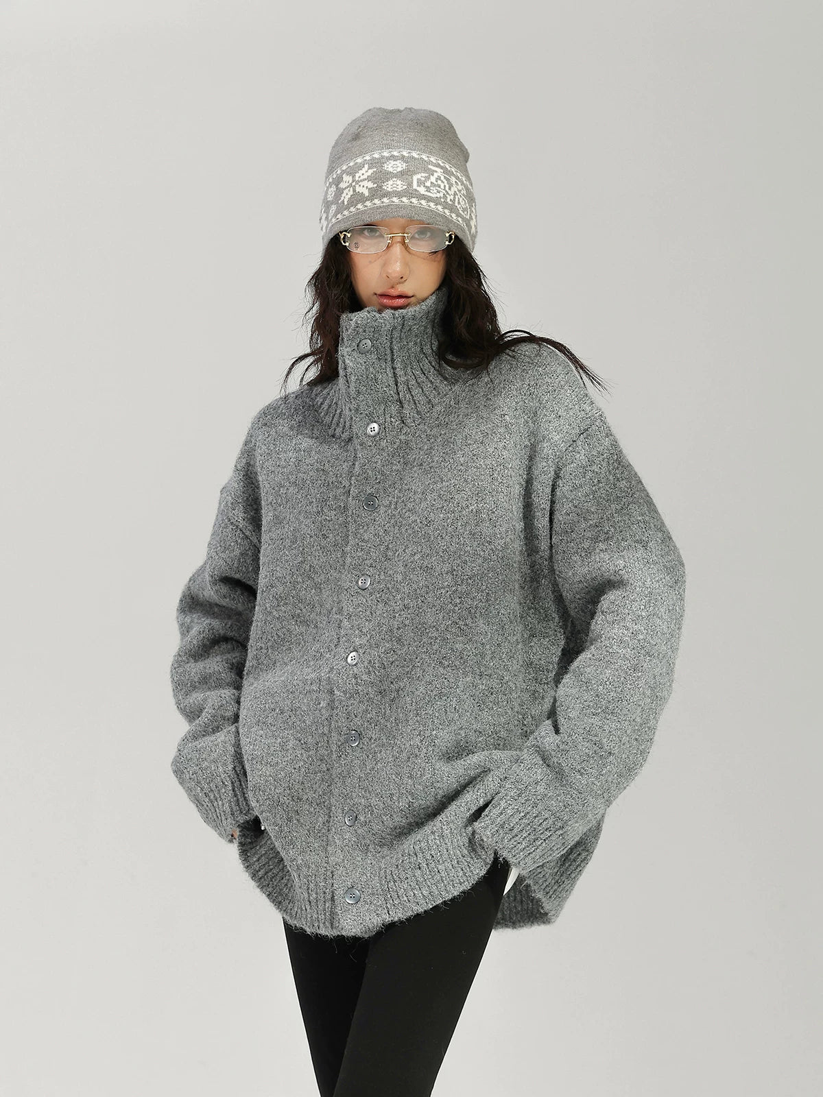 High Neck Button Knit Cardigan ACS0393