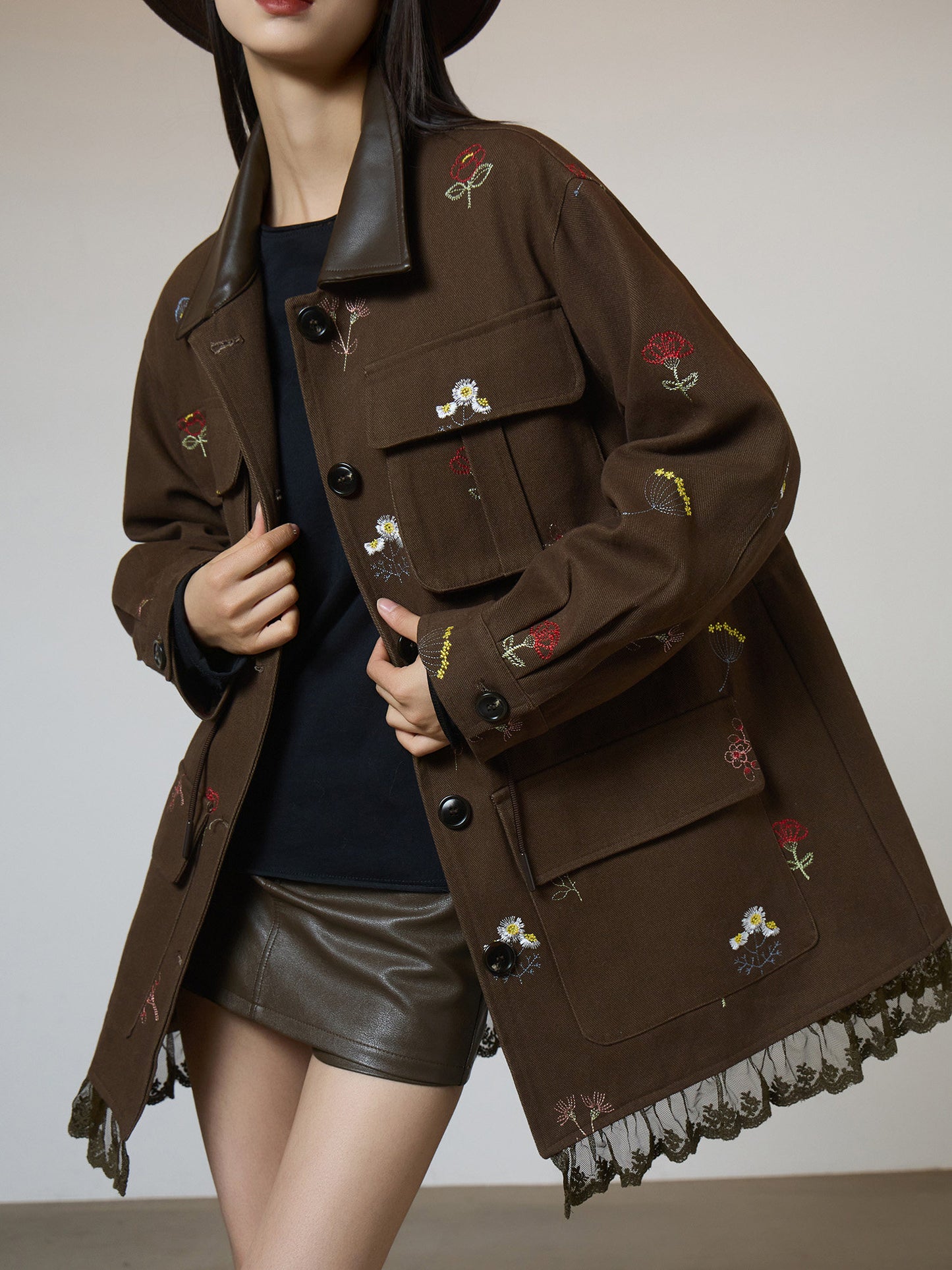 Brown Lace Patchwork Jacket SUY0020