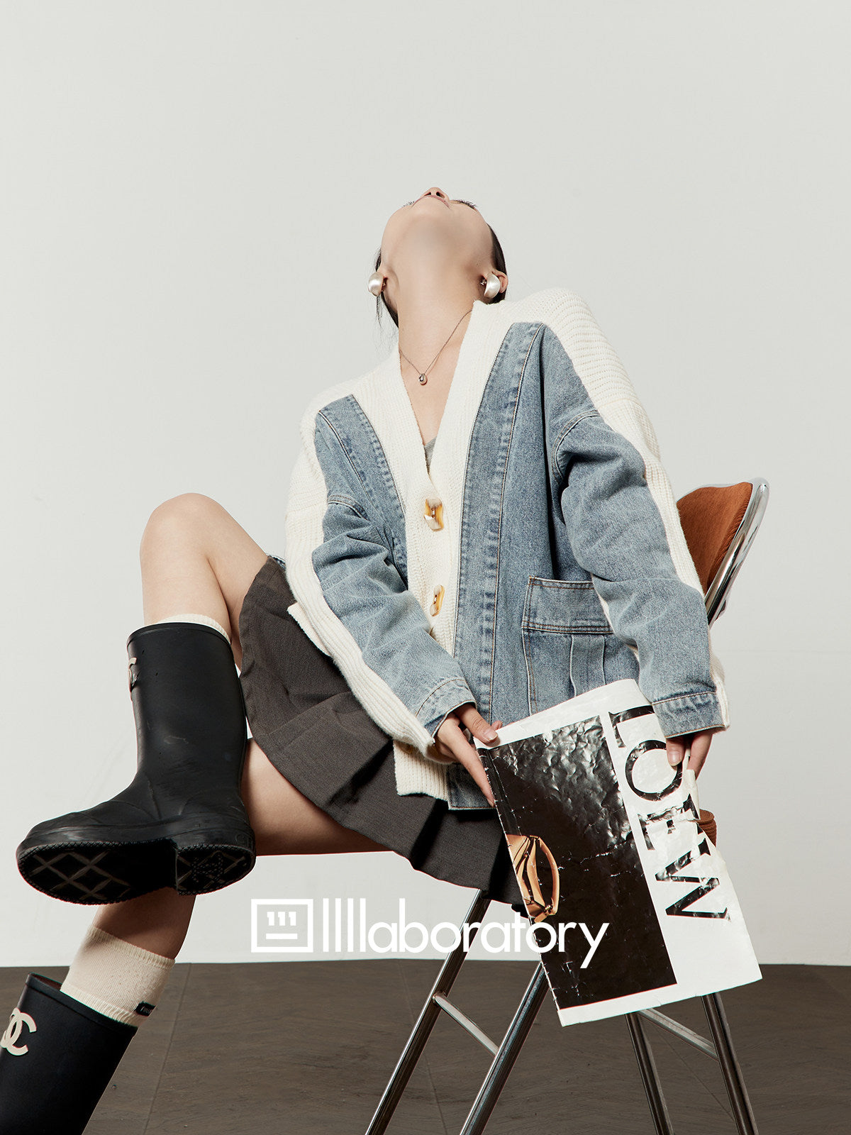 V-Neck Denim Docking Knit Cardigan LLA0645