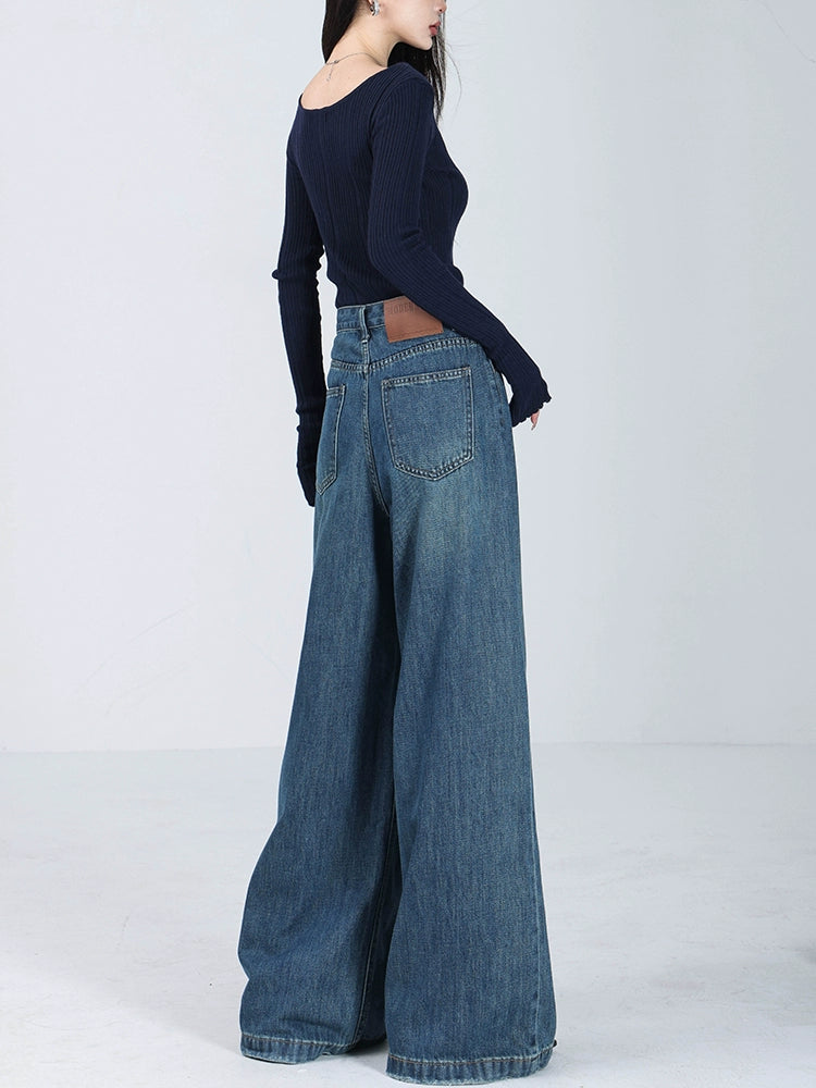 Denim Semi Flared Wide Pants / Long Sleeve Top ABW0003