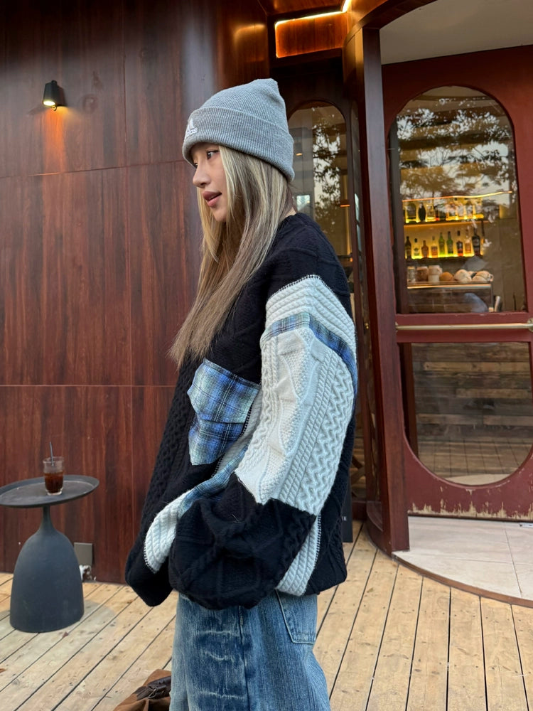 Color Blocking Design Plaid Sweater CYE0033