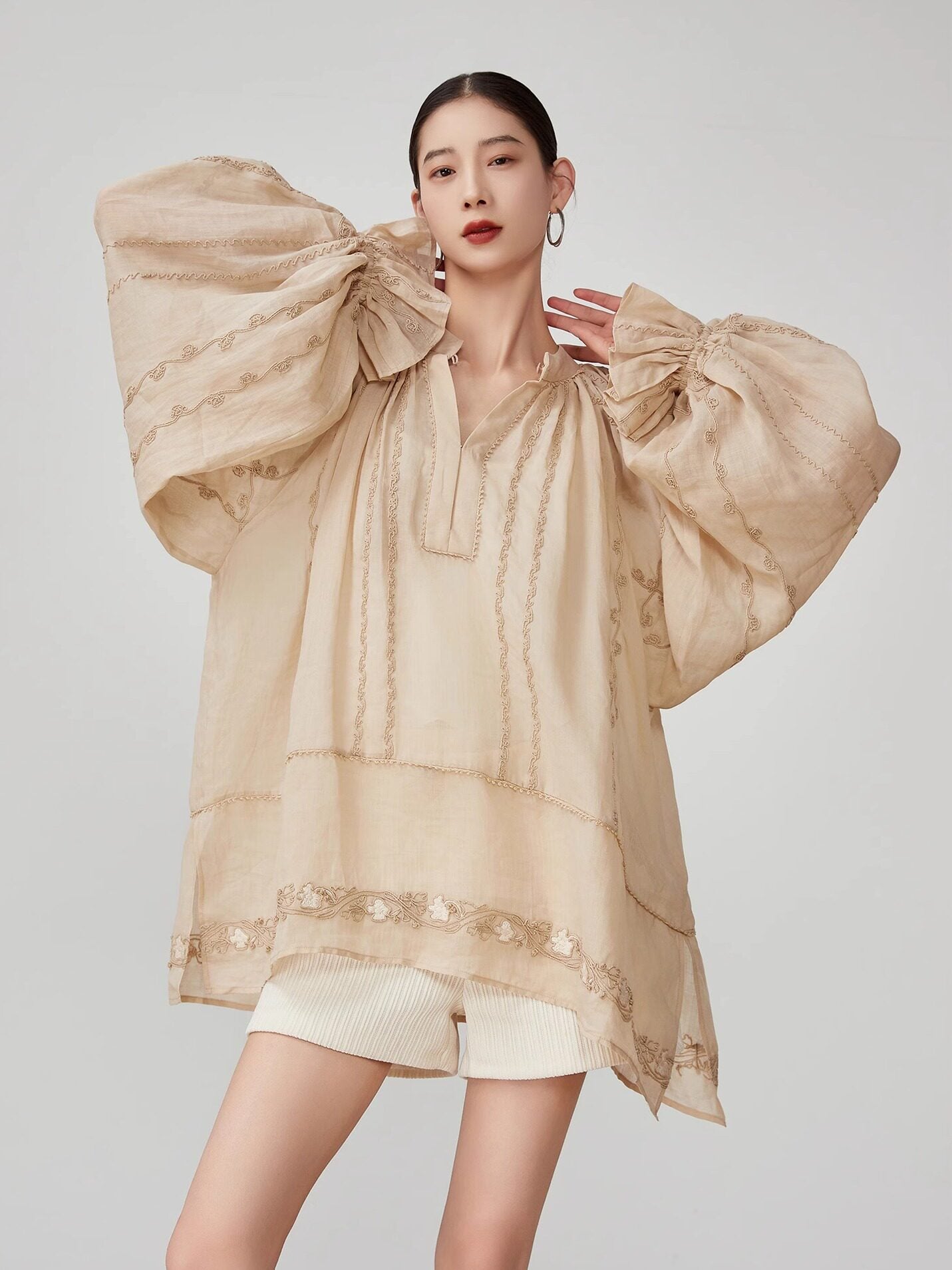 Sleeve Gather Lawn Blouse FER0046
